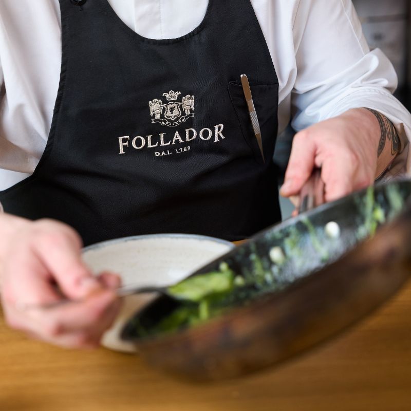 Potato Gnocchi with Liquid Asparagus, Marinated Gorgonzola and Wild Herbs